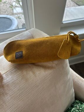 Mustard Yellow Suede Pencil Case/ cosmetic brush bag - Small Zip Pouch
